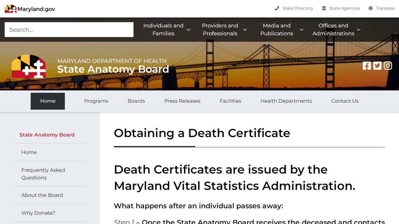 Maryland Department of Health Obtaining a Death Certificate